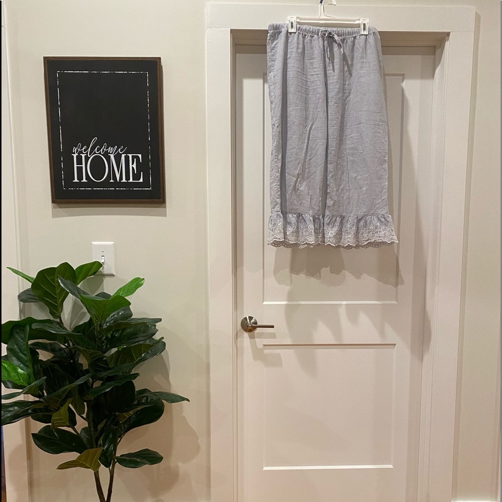 Pinstripe Peplum Pj Pants with lace detail